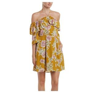 Cupcakes and Cashmere Women's Fonda Ruffle Detail Floral Print Dress, Yellow/Gol